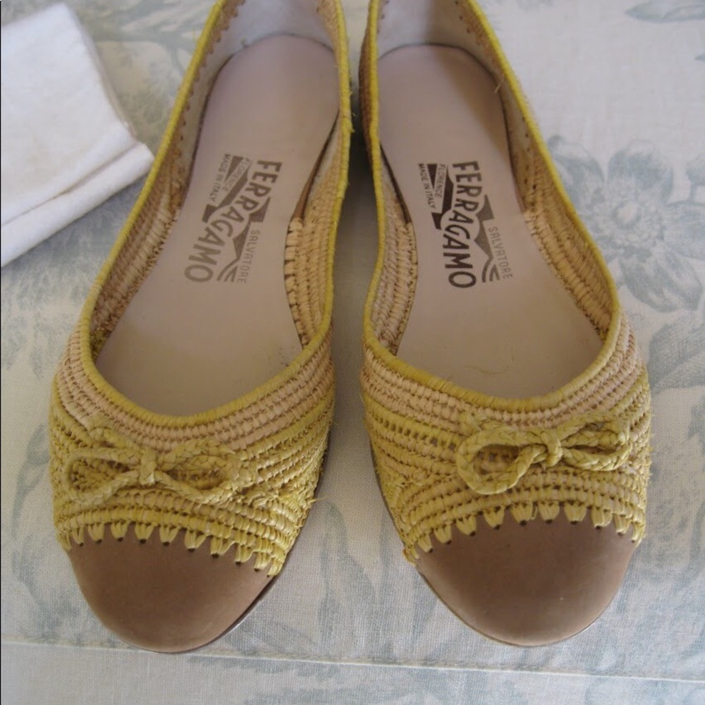 Salvatore Ferragamo Suede Cap and Jute Flats